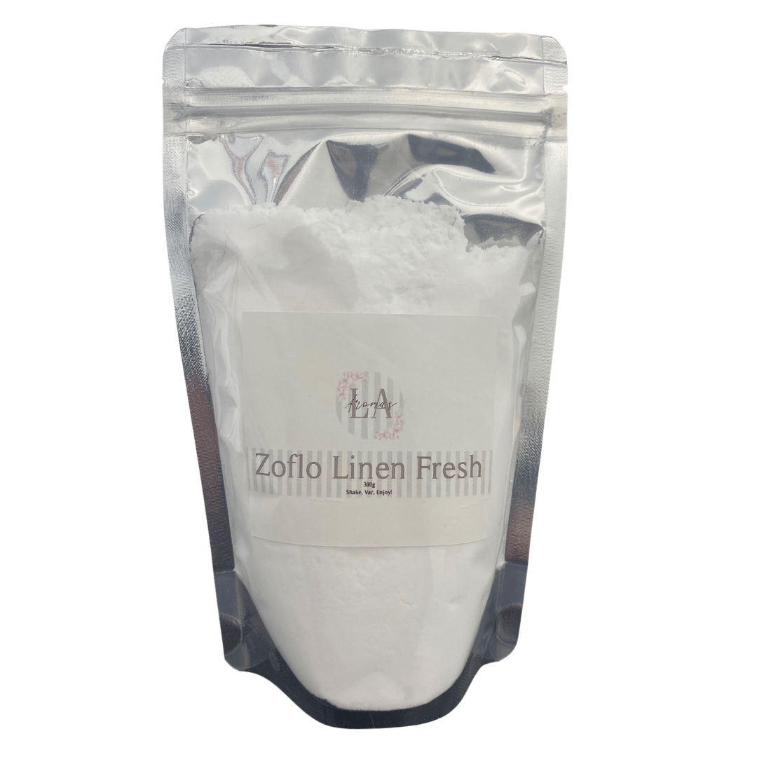 Zoflo Linen Fresh 300g Bag Of your favourite carpet freshener   Linen Fresh is inspired by a well known disinfectant. This scent Brings the refreshing fragrance of freshly laundered linens into your home with this spirit-lifting, breezy blend of classic cotton and delicate violet.