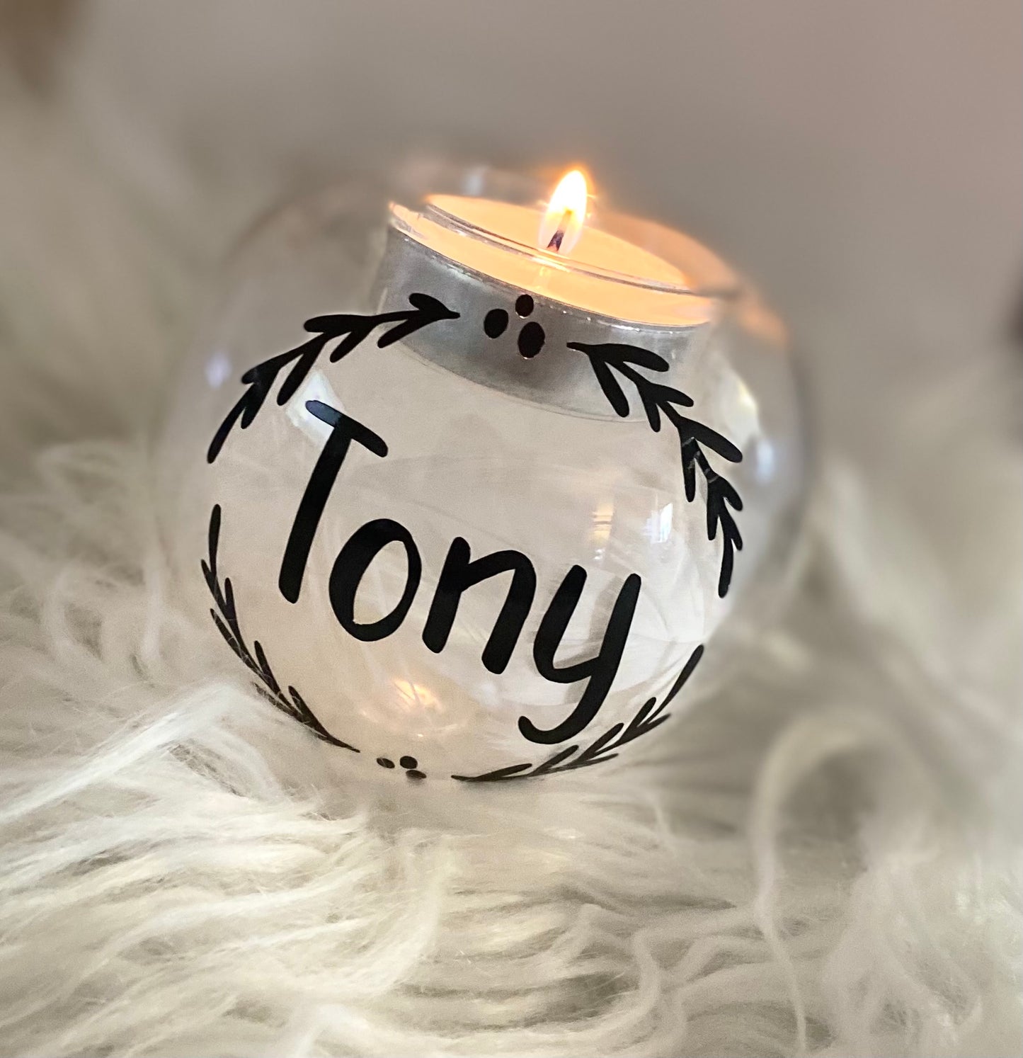 Personalised feather filled tea light holders